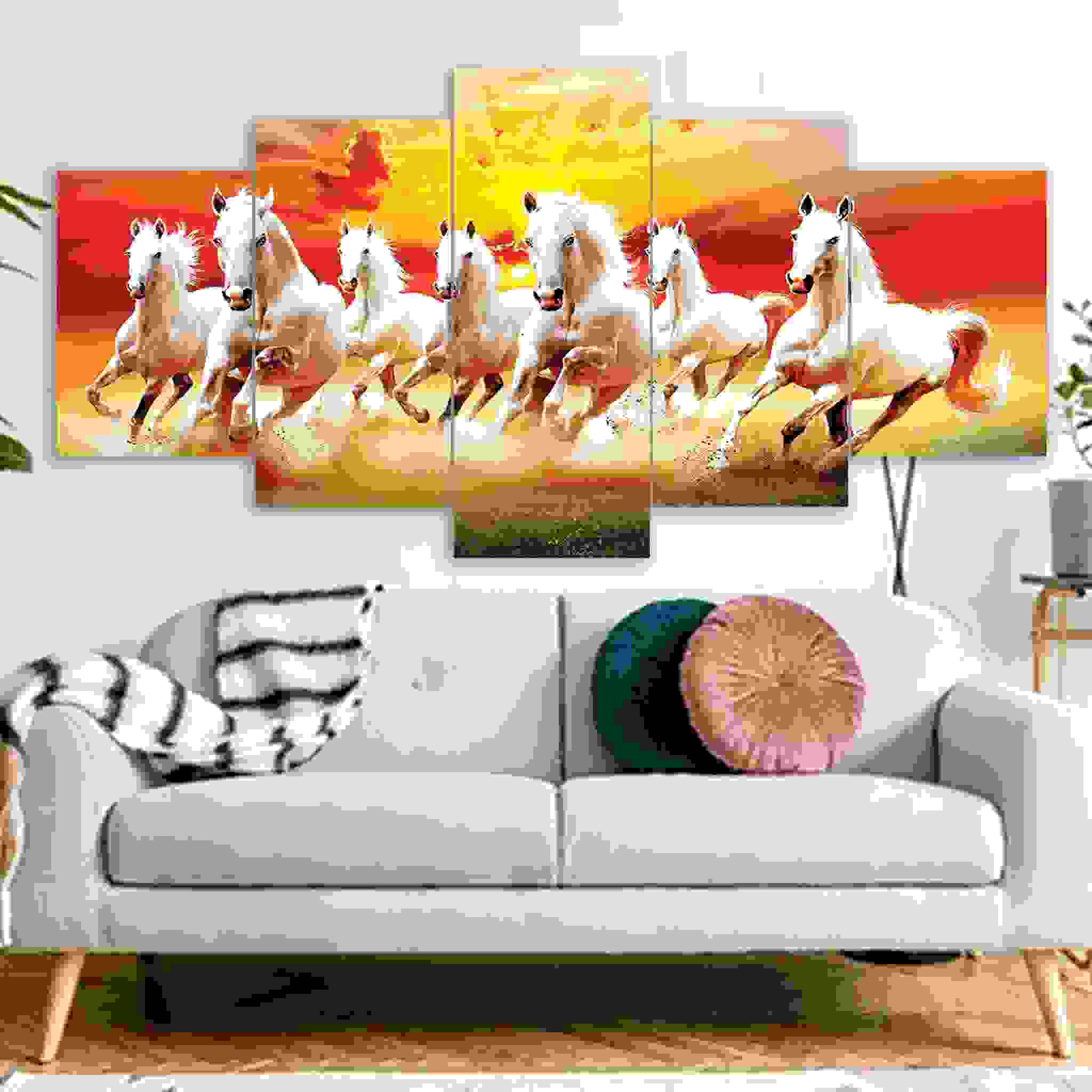 Beautiful Seven Horse Canvas Print In Shopnokoli